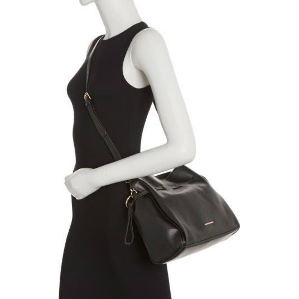 Badgley Mischka Black Vegan Leather Bucket Bag Drawstring Snake‎ Print Handles